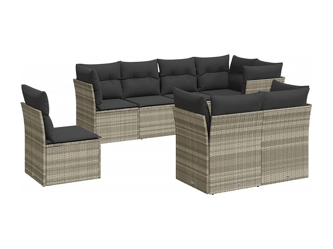 Salon de jardin 8 pcs avec coussins gris clair résine tressée