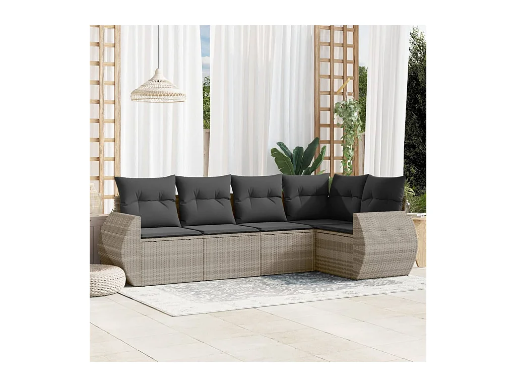 Salon de jardin 5 pcs avec coussins gris clair résine tressée