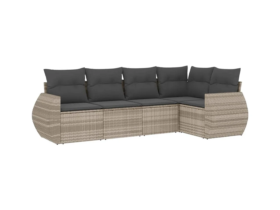 Salon de jardin 5 pcs avec coussins gris clair résine tressée