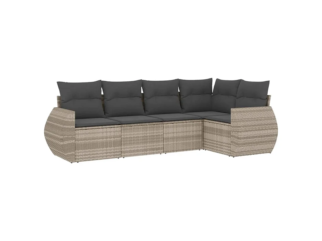 5-delige Loungeset met kussens poly rattan lichtgrijs