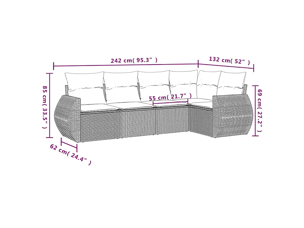 5-delige Loungeset met kussens poly rattan lichtgrijs