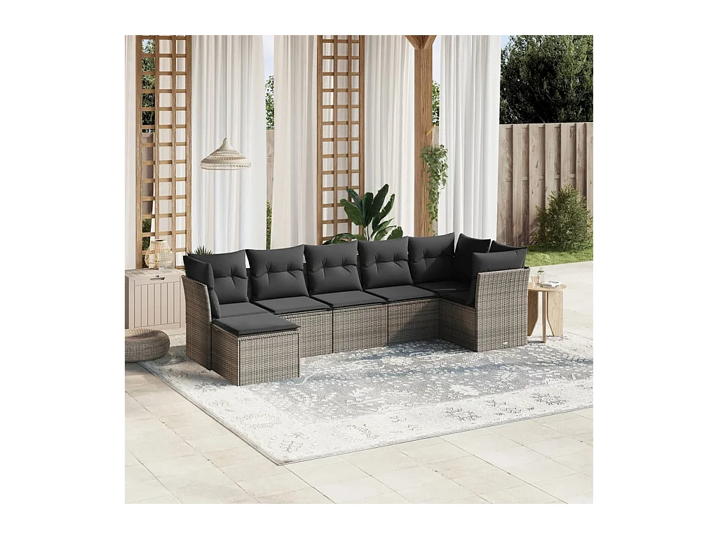 Salon de jardin avec coussins 7 pcs gris clair résine tressée