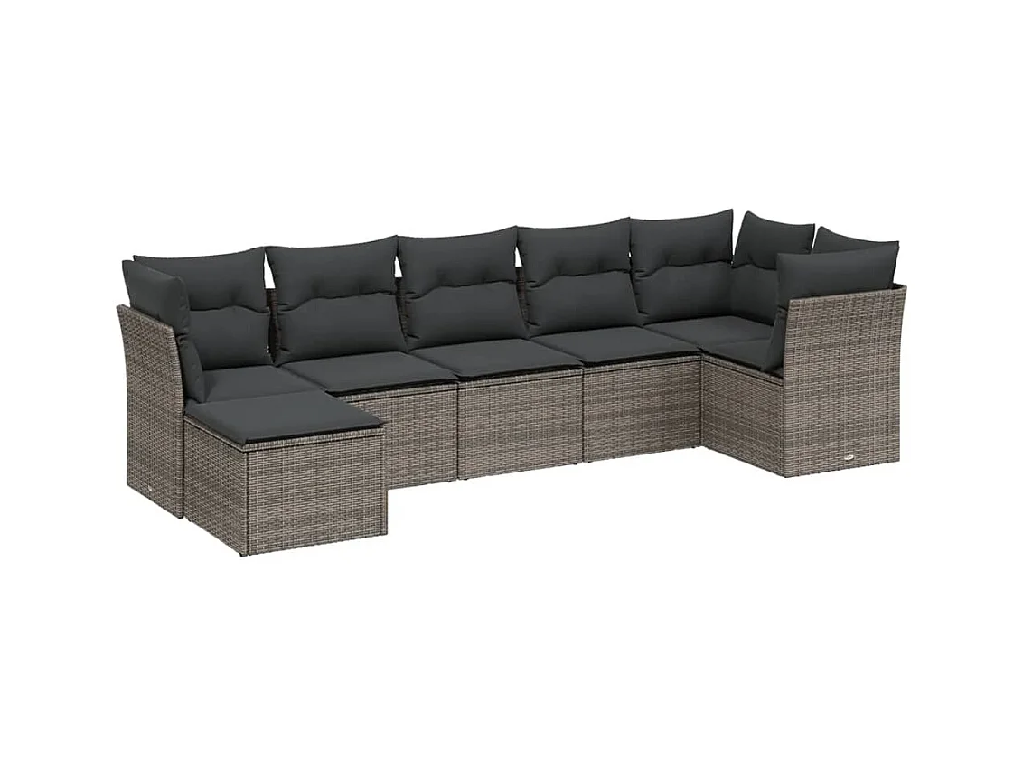 Salon de jardin avec coussins 7 pcs gris clair résine tressée