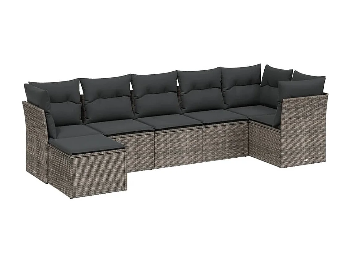 7-tlg. Garten-Sofagarnitur mit Kissen Hellgrau Poly Rattan