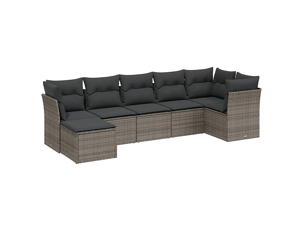 Set Divani da Giardino 7pz con Cuscini Grigio Chiaro Polyrattan