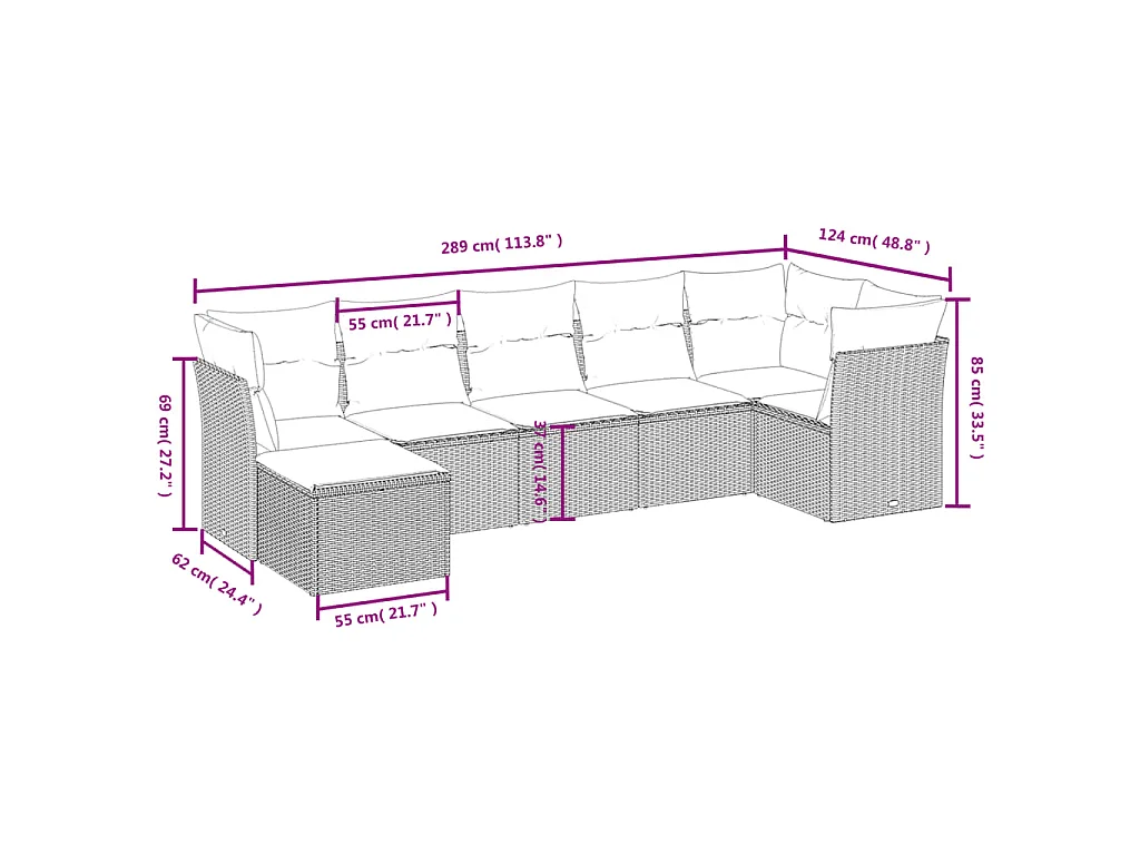 Set Divani da Giardino 7pz con Cuscini Grigio Chiaro Polyrattan