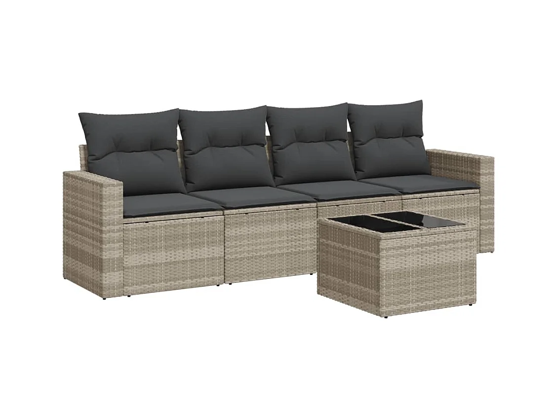 Salon de jardin 5 pcs avec coussins gris clair résine tressée