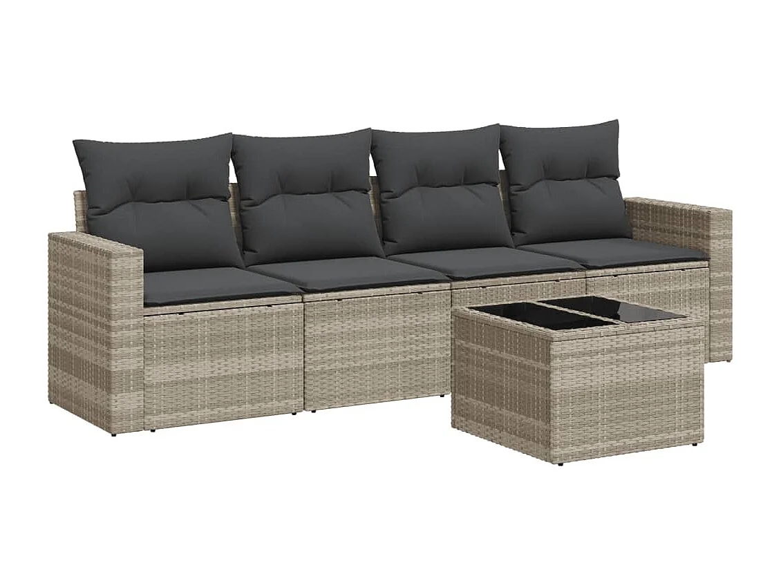 5-tlg. Garten-Sofagarnitur mit Kissen Hellgrau Poly Rattan
