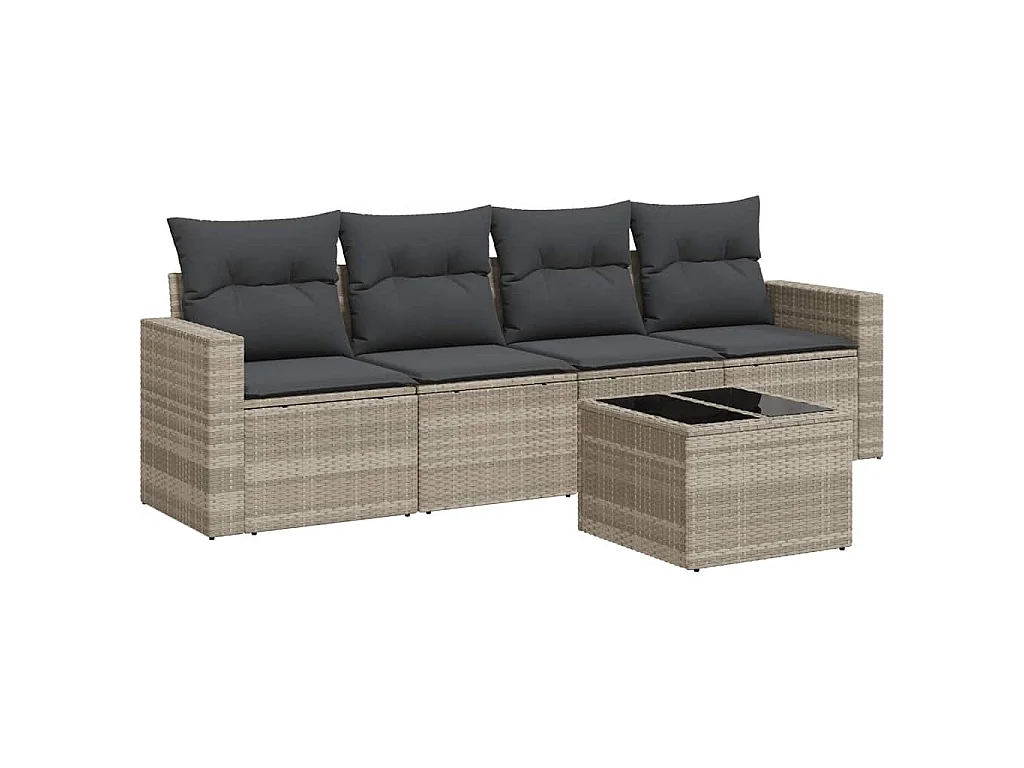 Salon de jardin 5 pcs avec coussins gris clair résine tressée