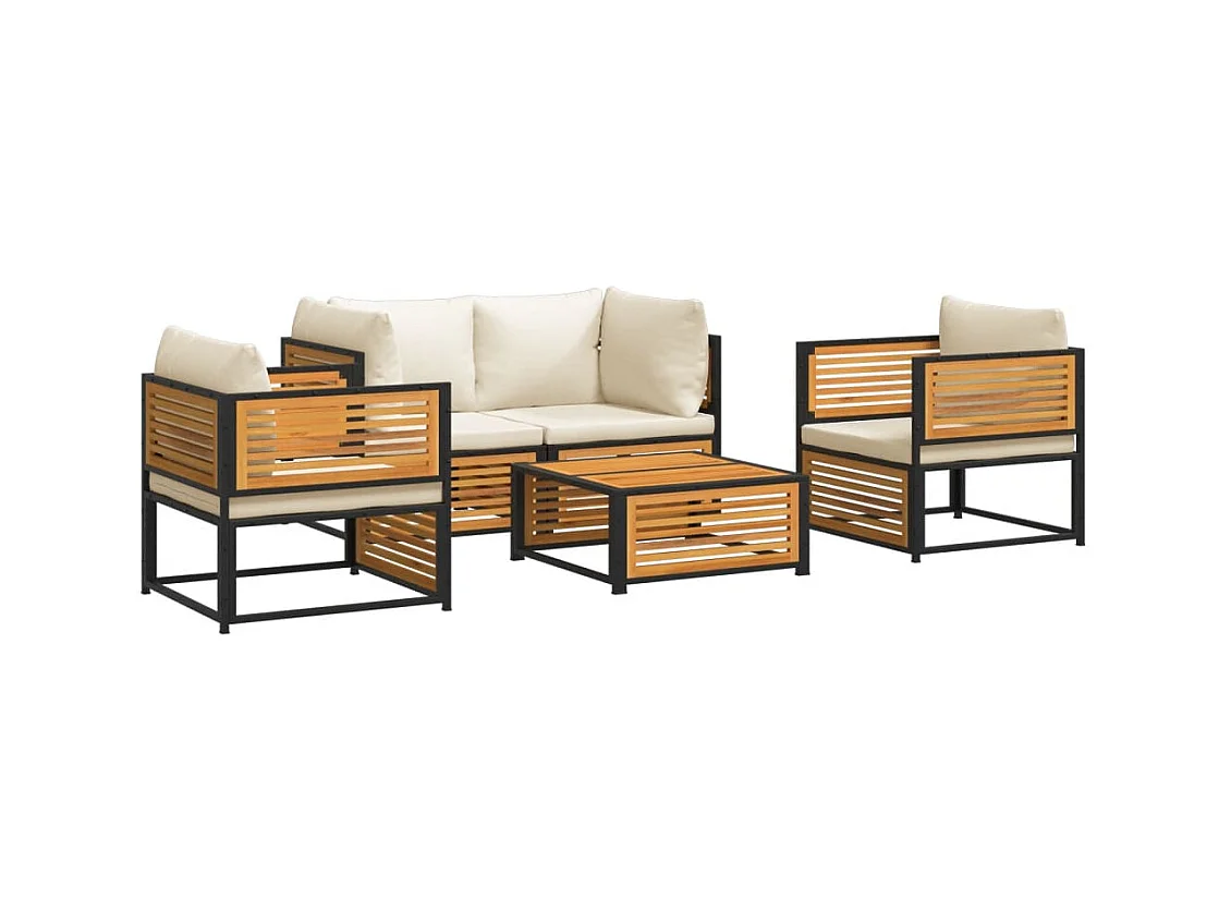 Set Divano da Giardino 5 pz con Cuscini Legno Massello Acacia