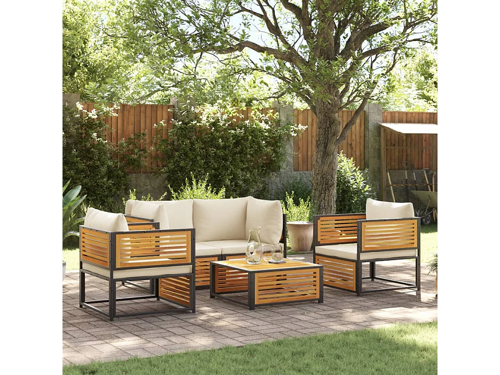 Salon de jardin avec coussins 5 pcs Bois d'acacia solide
