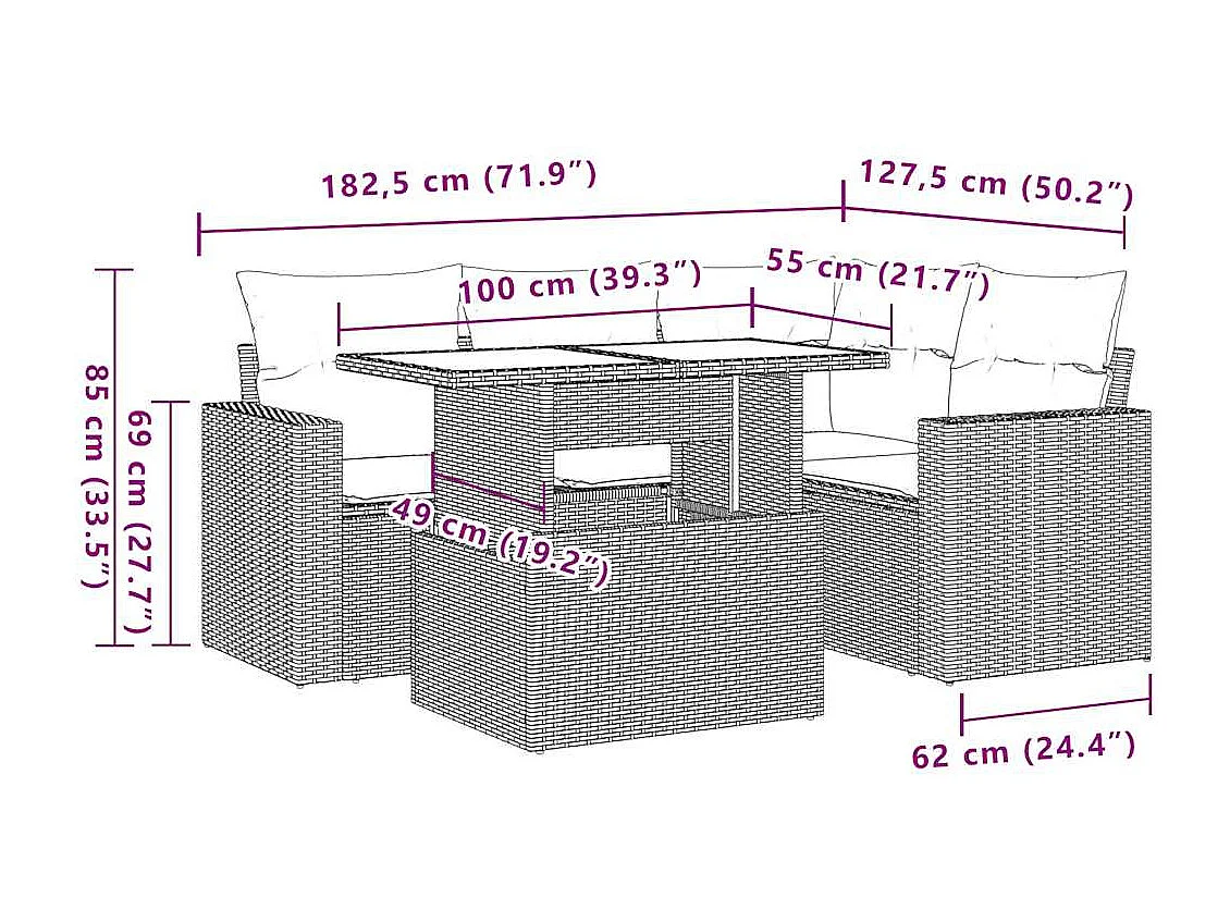 5-tlg. Garten-Sofagarnitur mit Kissen Hellgrau Poly Rattan