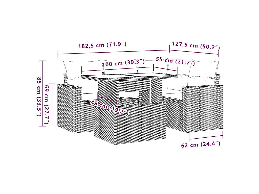 5-delige Loungeset met kussens poly rattan lichtgrijs