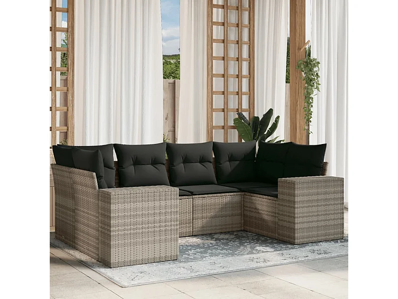 6-delige Loungeset met kussens poly rattan lichtgrijs