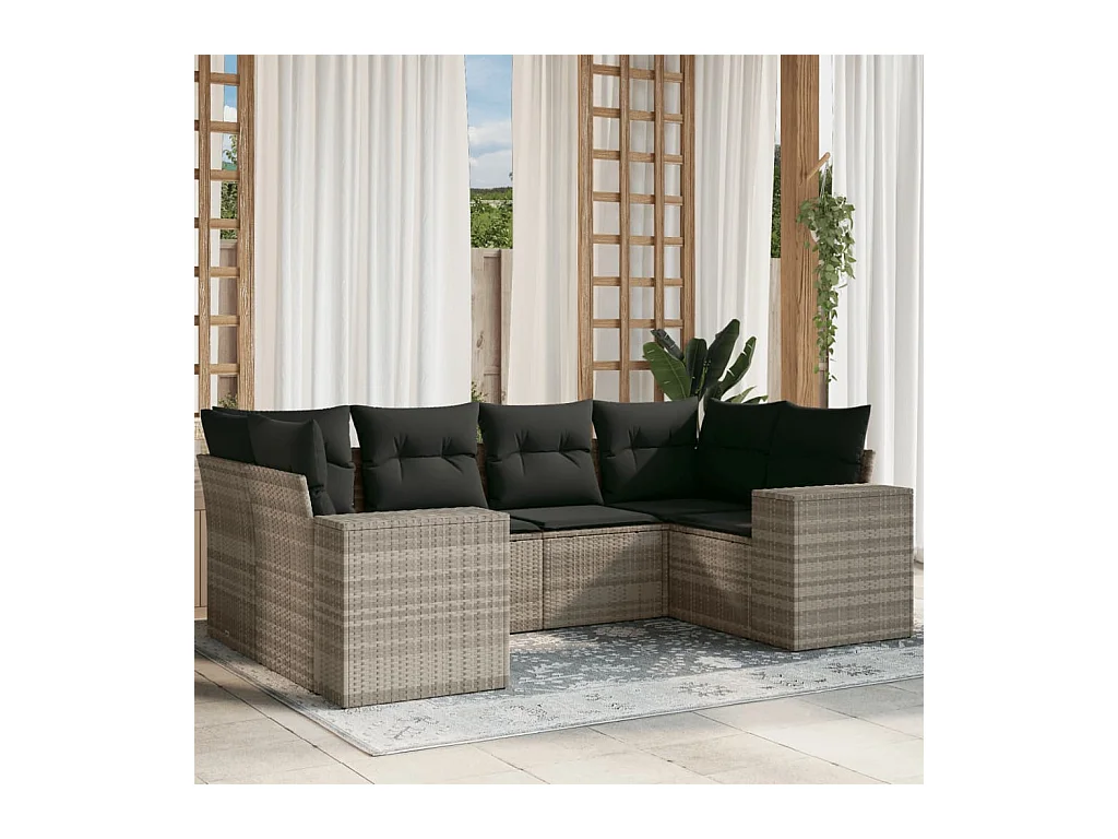 Salon de jardin 6 pcs avec coussins gris clair résine tressée