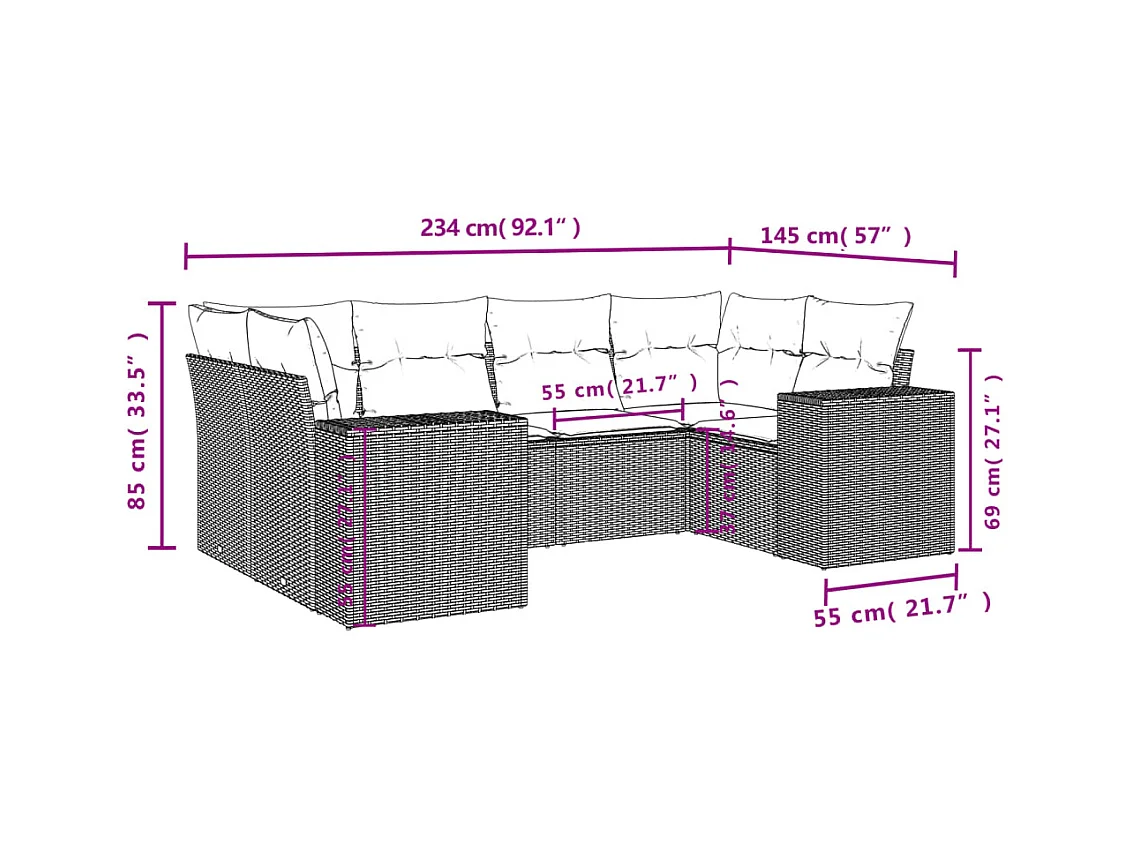 Salon de jardin 6 pcs avec coussins gris clair résine tressée