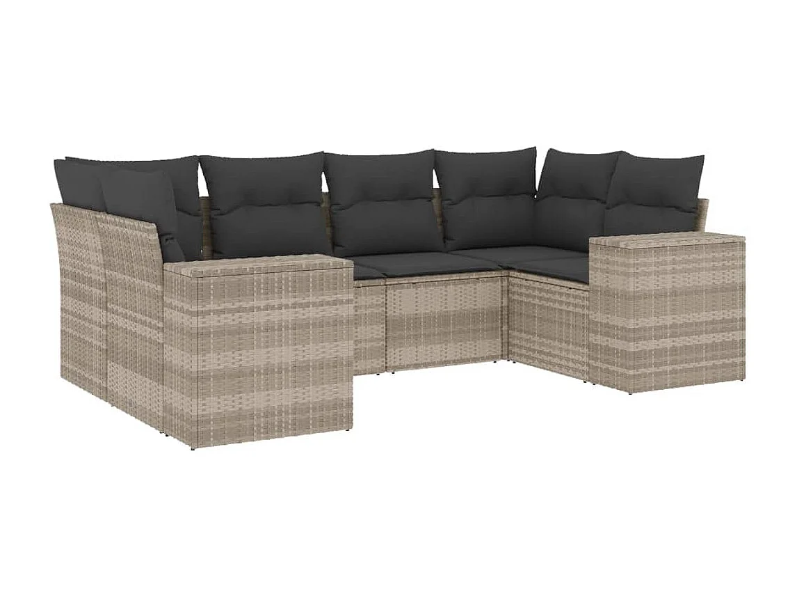 Salon de jardin 6 pcs avec coussins gris clair résine tressée
