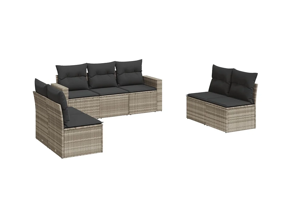 Salon de jardin avec coussins 7 pcs gris clair résine tressée