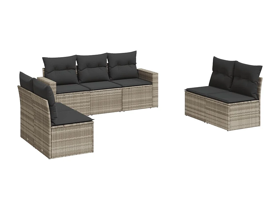 Salon de jardin avec coussins 7 pcs gris clair résine tressée