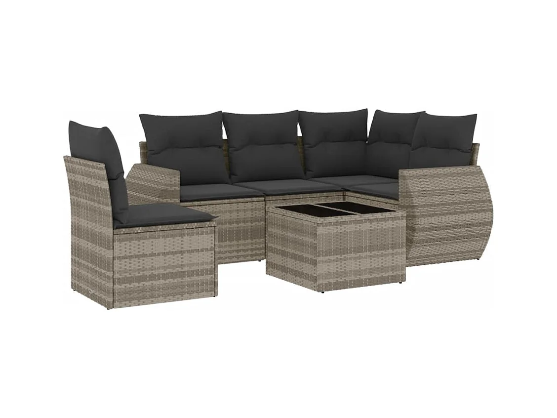 Salon de jardin 6 pcs avec coussins gris clair résine tressée