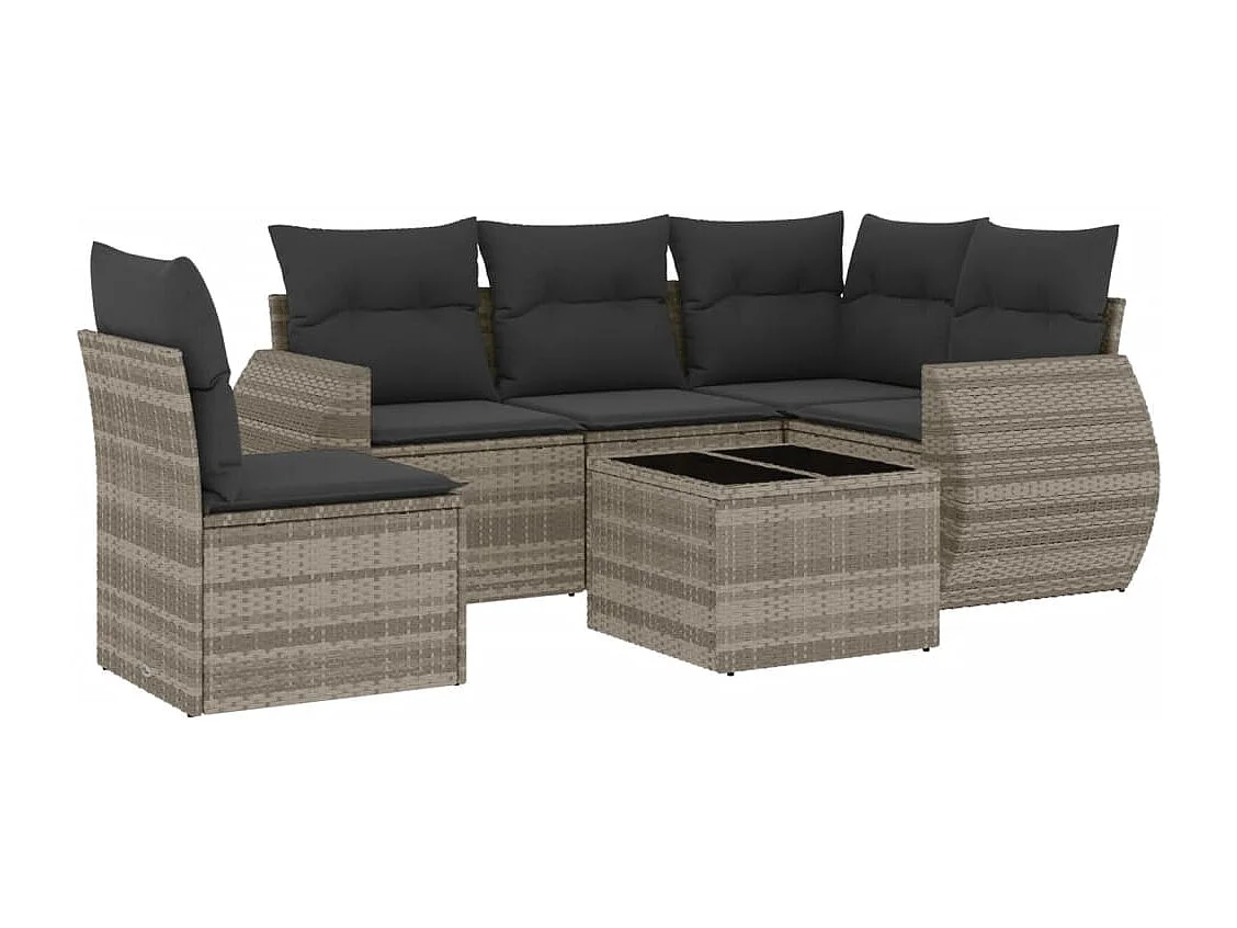 Salon de jardin 6 pcs avec coussins gris clair résine tressée