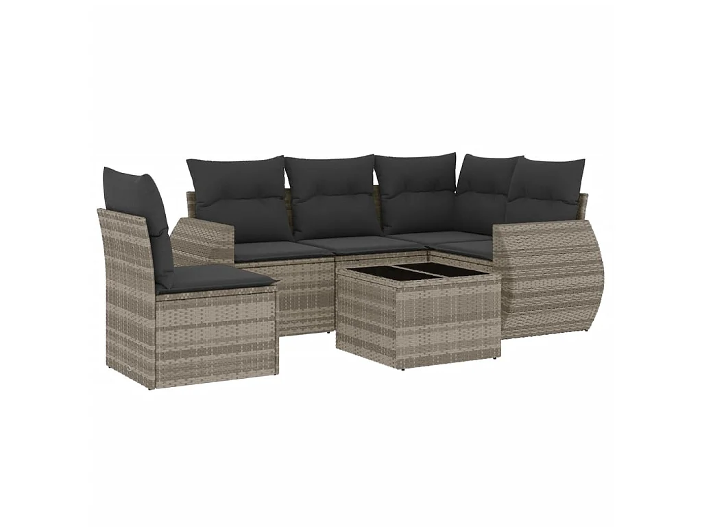 Salon de jardin 6 pcs avec coussins gris clair résine tressée