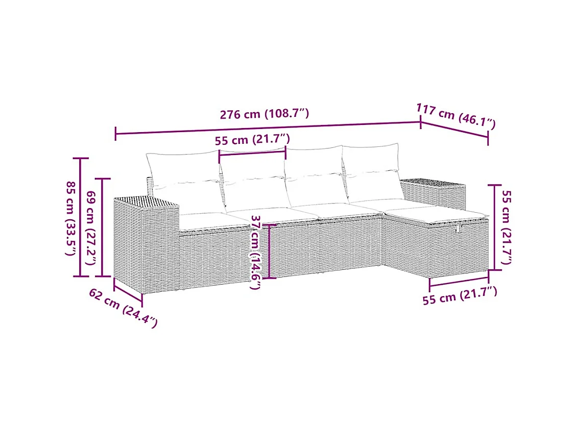 Set Divano da Giardino 5pz con Cuscini Grigio Chiaro Polyrattan