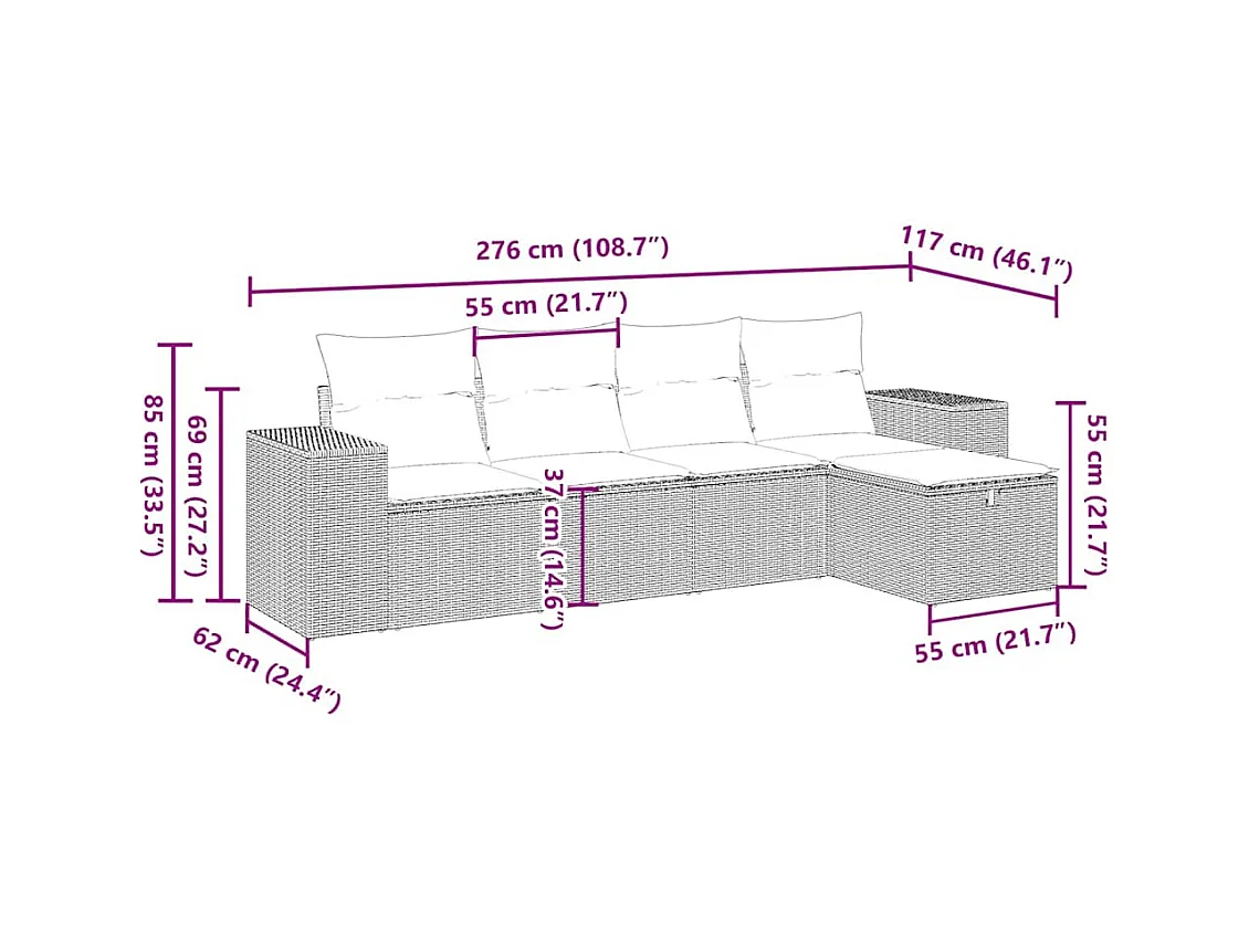 Set Divano da Giardino 5pz con Cuscini Grigio Chiaro Polyrattan