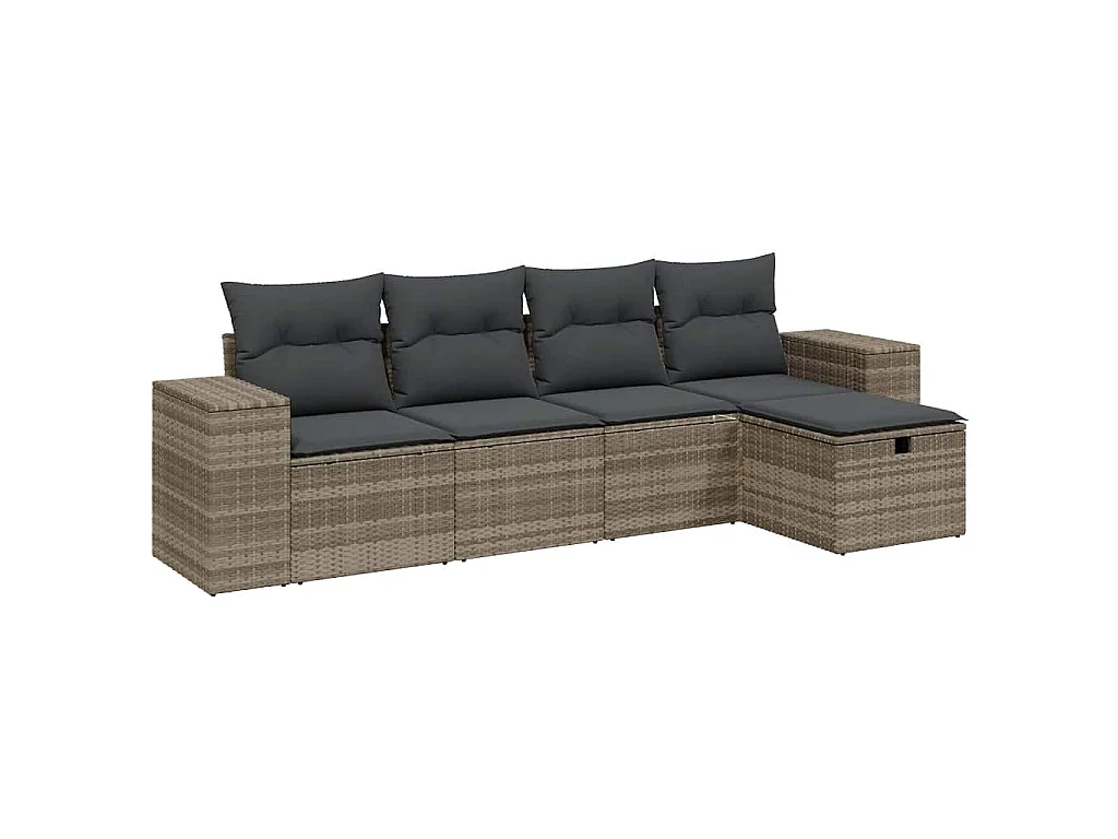 5-tlg. Garten-Sofagarnitur mit Kissen Hellgrau Poly Rattan