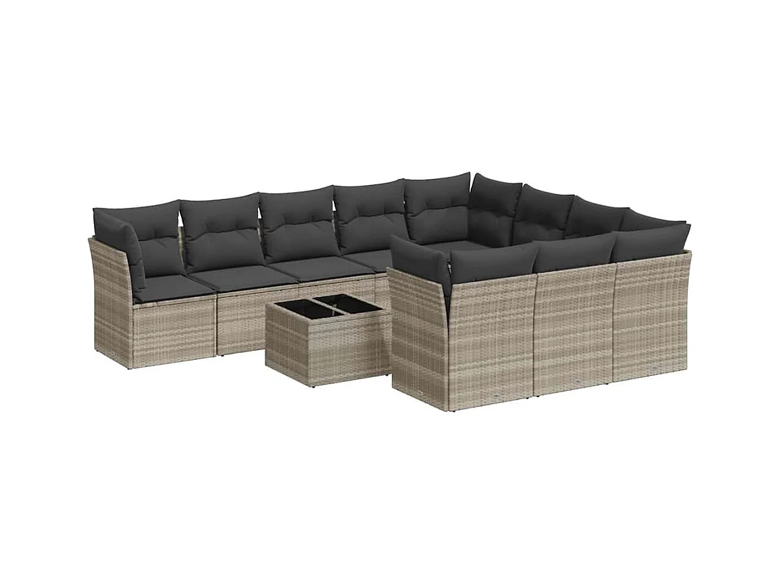 11 pcs conjunto sofás de jardim c/ almofadões vime PE cinzento