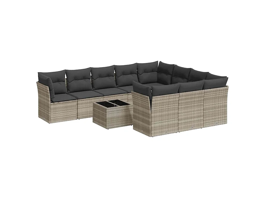 11 pcs conjunto sofás de jardim c/ almofadões vime PE cinzento