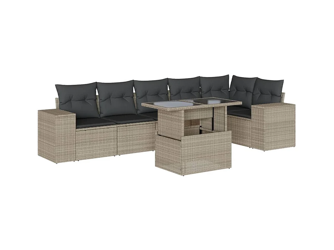 Salon de jardin avec coussins 7 pcs gris clair résine tressée