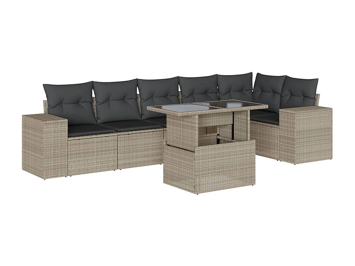 Salon de jardin avec coussins 7 pcs gris clair résine tressée