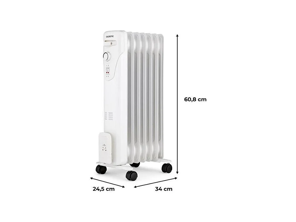 Radiateur électrique bain d'huile 1500W OCEANIC - 3 puissances - 7 éléments - Blanc - Mobile