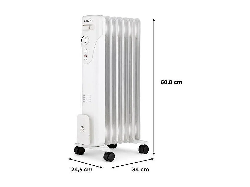 Radiador eléctrico de aceite 1500W OCEANIC - 3 potencias - 7 elementos - Blanco - Móvil