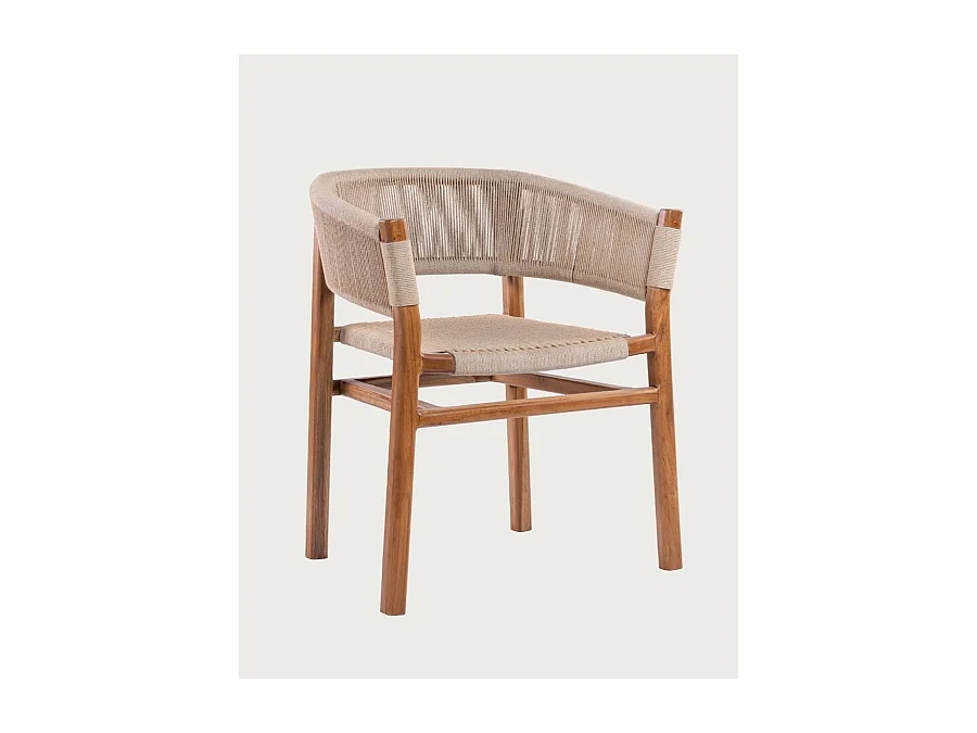 Kanoa - Chaise en teck massif et corde beige