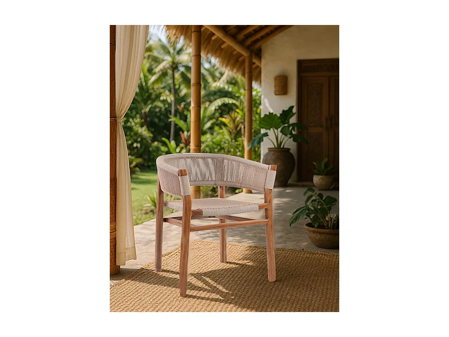 Kanoa - Chaise en teck massif et corde beige