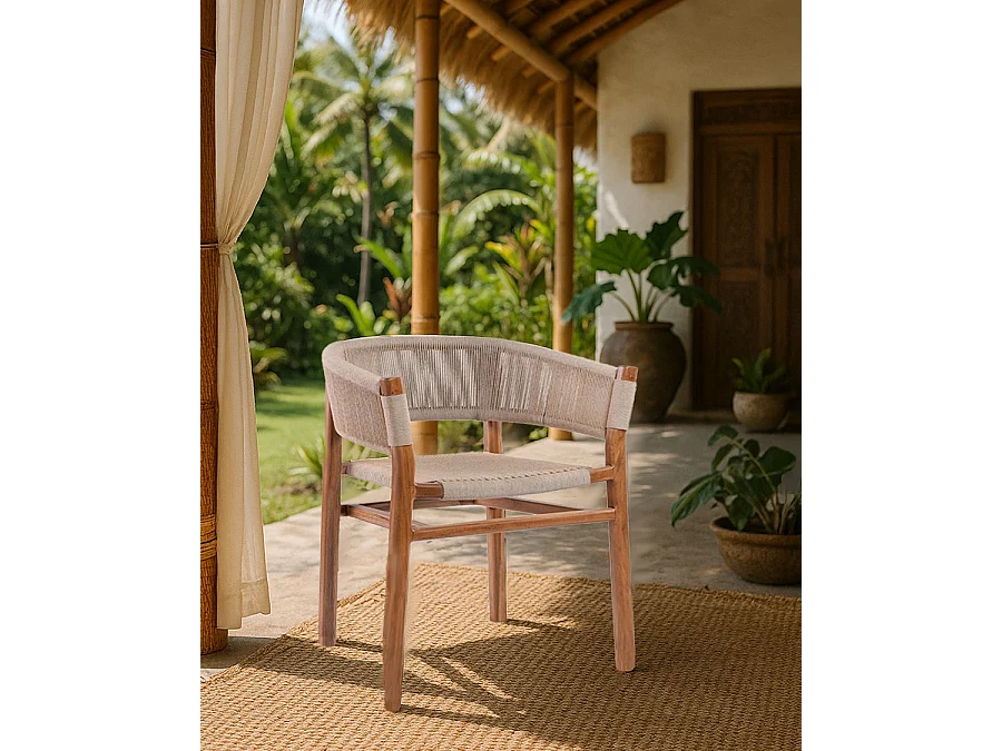 Kanoa - Chaise en teck massif et corde beige