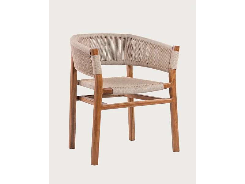 Kanoa - Chaise en teck massif et corde beige