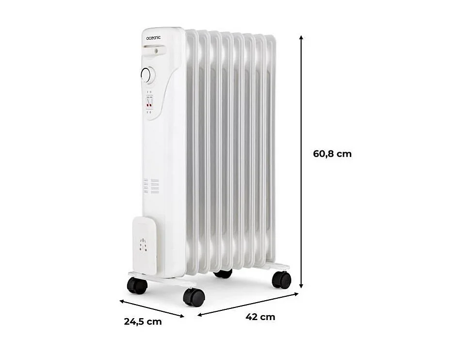 Radiateur bain d'huile électrique - 2000 Watts - OCEANIC - 3 puissances - 9 éléments - Mobile - Blanc