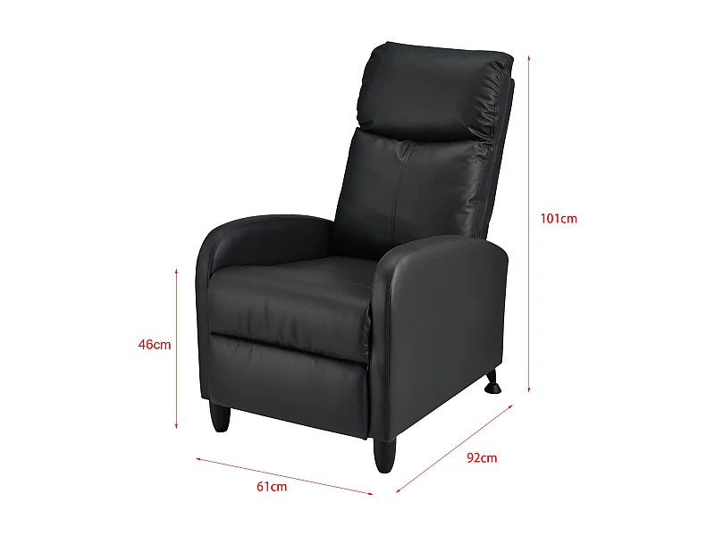 Poltrona relax con schienale reclinabile e poggiapiedi rivestimento in PU sintetico 102x60x92 cm nero 03_0005212