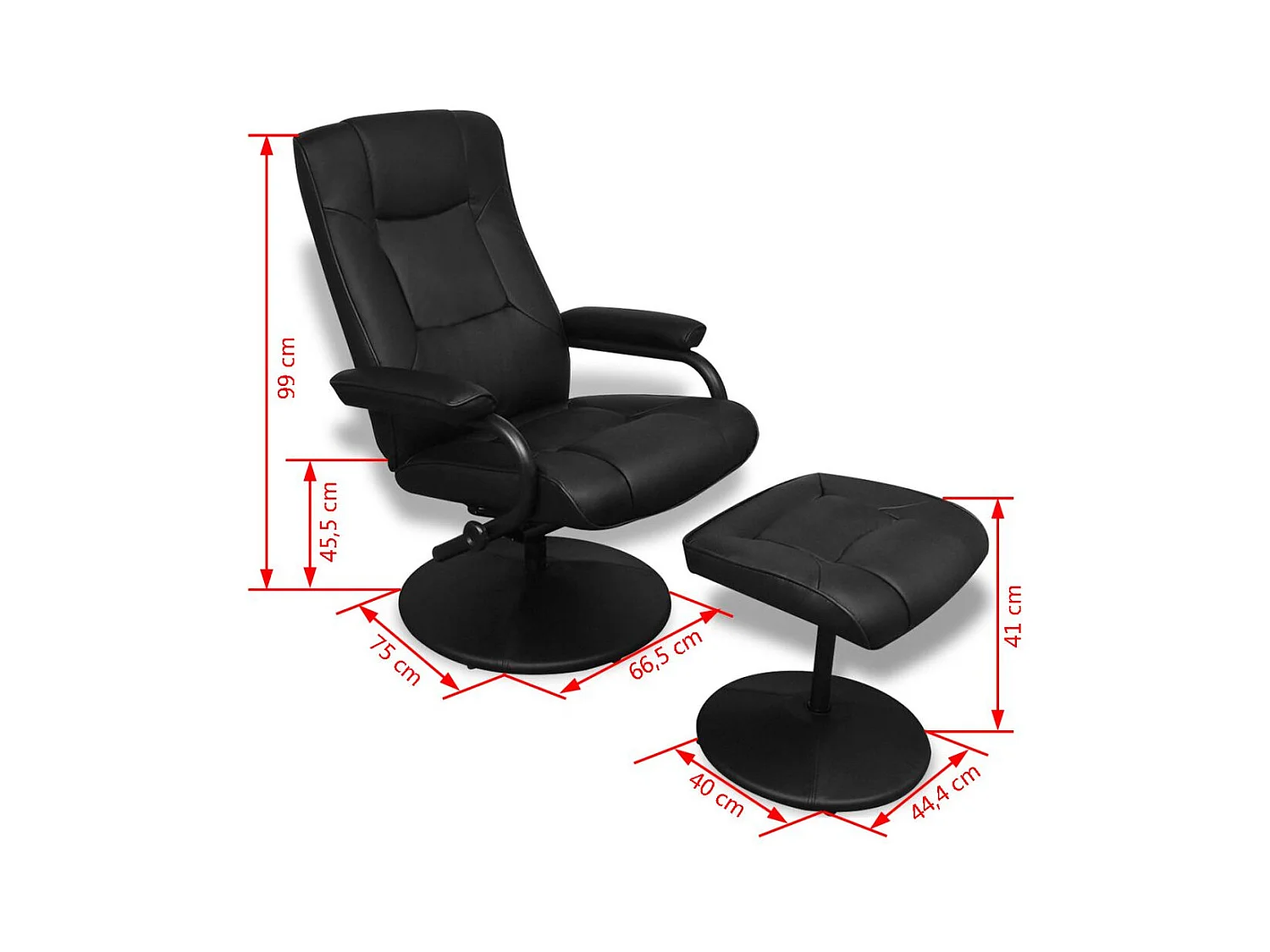 Poltrona poltrona lounge design divano club lounge con poggiapiedi pelle sintetica nera 1102063/4