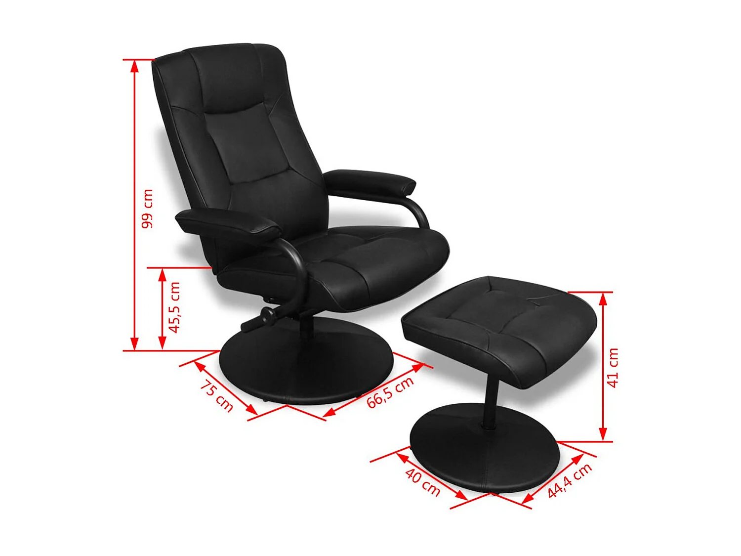 Poltrona cadeira lounge designer club sofá lounge com apoio para os pés couro sintético preto 1102063/4