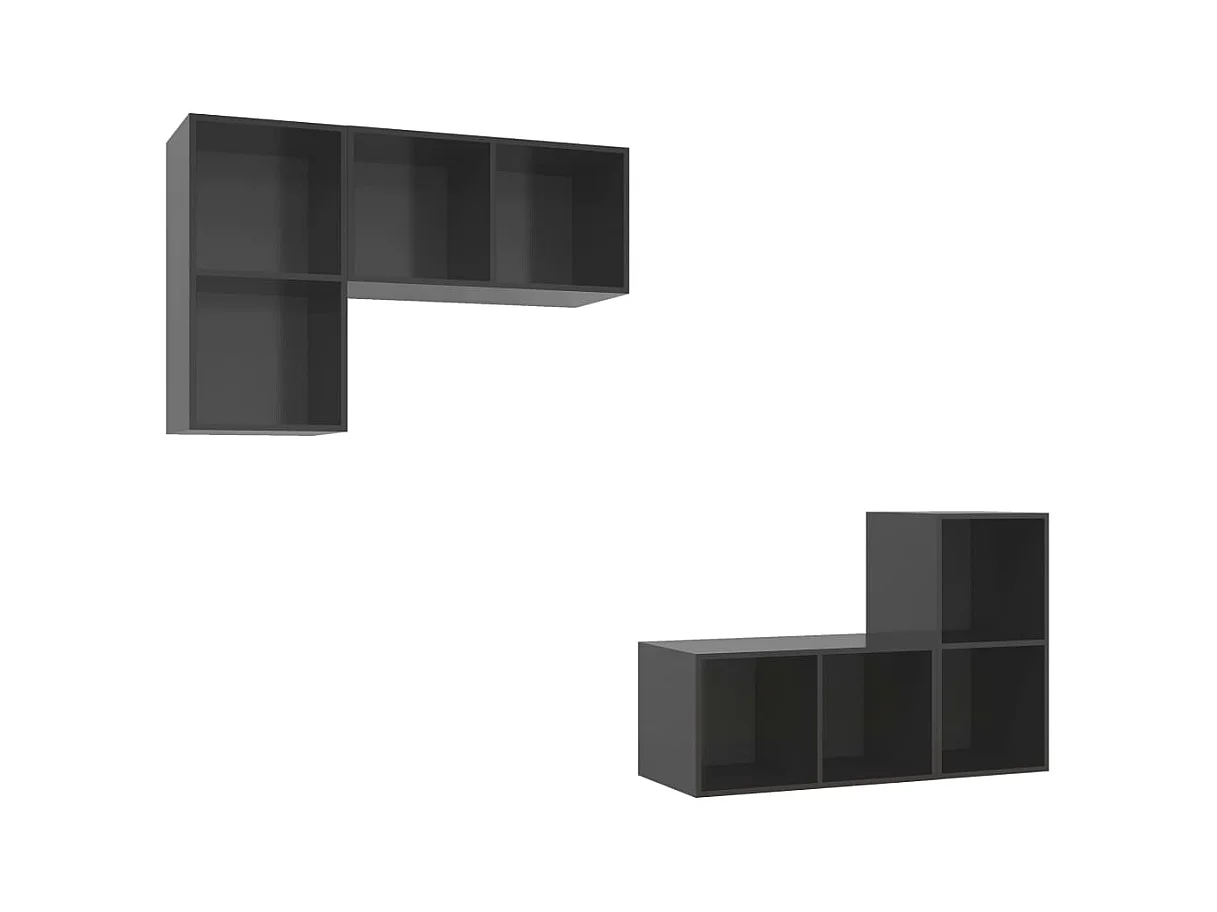 Muebles de TV de pared estante de televisión multimedia aparador de televisión comedor salón dormitorio 4 piezas madera contrachapada brillante gris 02_0029070