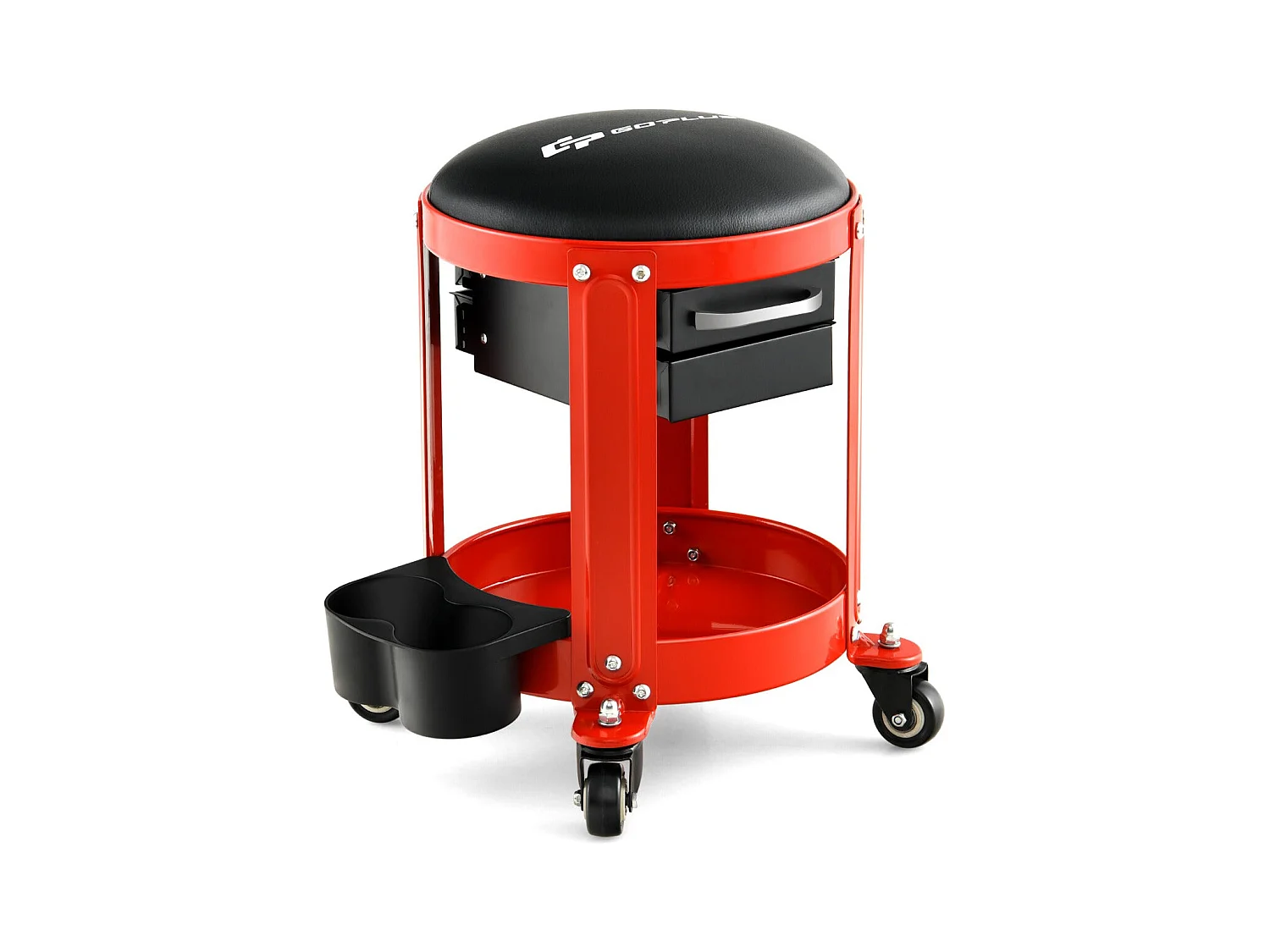 Taburete de taller neumático con 4 ruedas universales bandeja para herramientas asiento acolchado 40 x 40 x 435 cm 150 kg 20_0006562