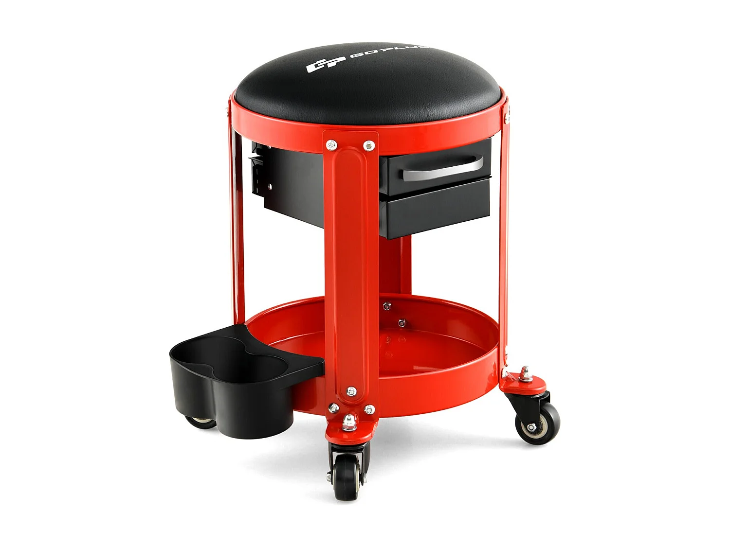 Taburete de taller neumático con 4 ruedas universales bandeja para herramientas asiento acolchado 40 x 40 x 435 cm 150 kg 20_0006562