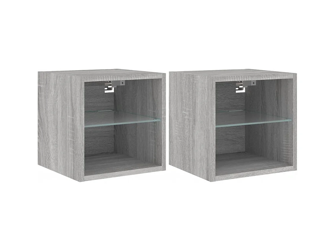 Mueble TV de pared estantería multimedia aparador televisión TV comedor salón dormitorio y luces LED 2 piezas sonoma 30 x 28,5 x 30 cm gris 02_0029147