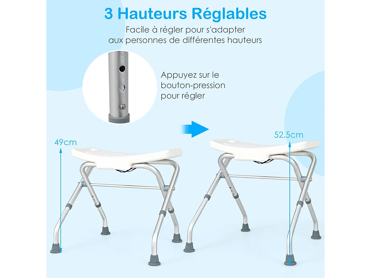 Tabouret de douche hauteur blanche 53 x 50 x 52.5 cm 20_0009485