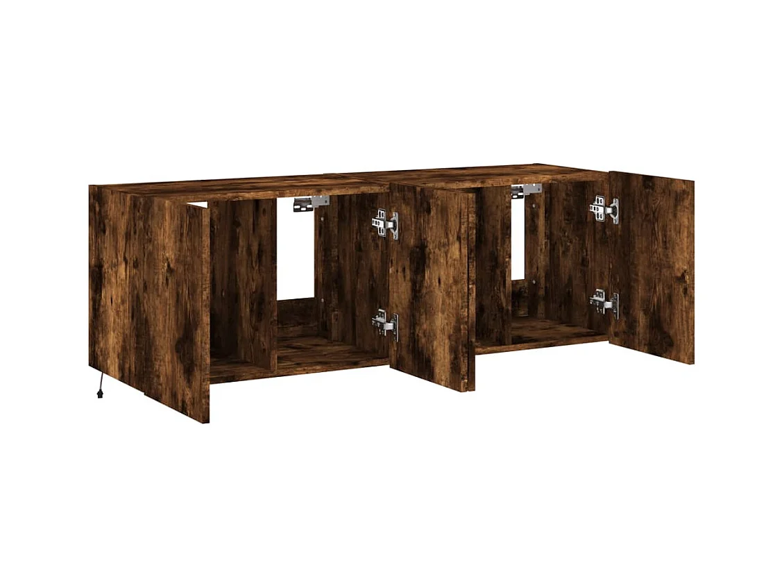 Mueble de TV de pared estante multimedia aparador de televisión TV comedor salón dormitorio y luces LED 2 piezas roble ahumado 60 x 35 x 41 cm marrón 02_0029144