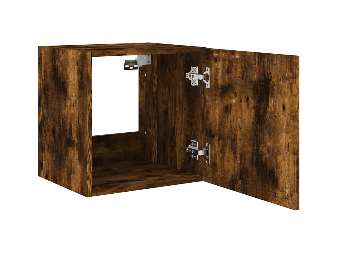 Mueble de TV de pared estante multimedia aparador de televisión TV comedor salón dormitorio y luces LED 2 piezas roble ahumado 40,5 x 35 x 40 cm marrón 02_0029141